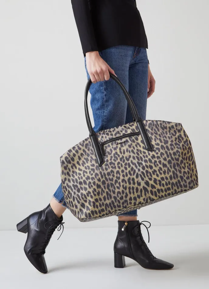 LK Bennett Mayla Leopard Print Nylon Weekend Bag Women Tote Bags