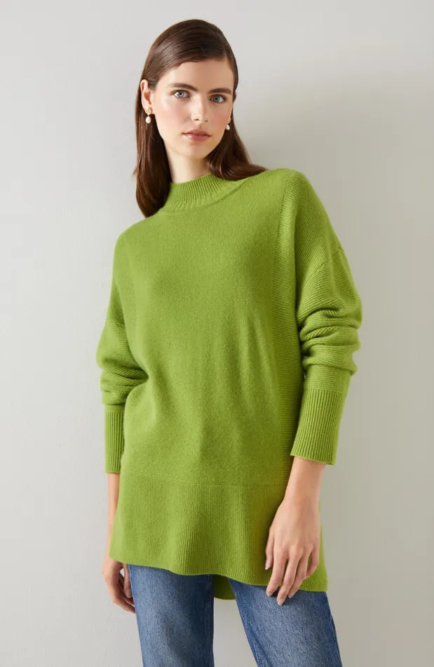 LK Bennett Milly Lime Sustainably Sourced Merino Dipped Hem Jumper Women Knitwear