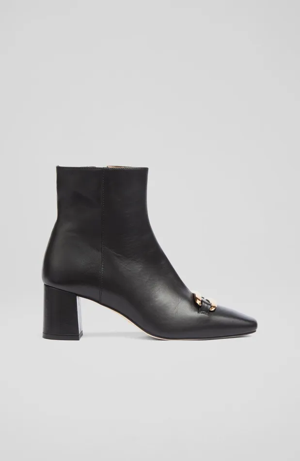 LK Bennett Novella Tan Leather Gold Bar Ankle Boots Women Boots