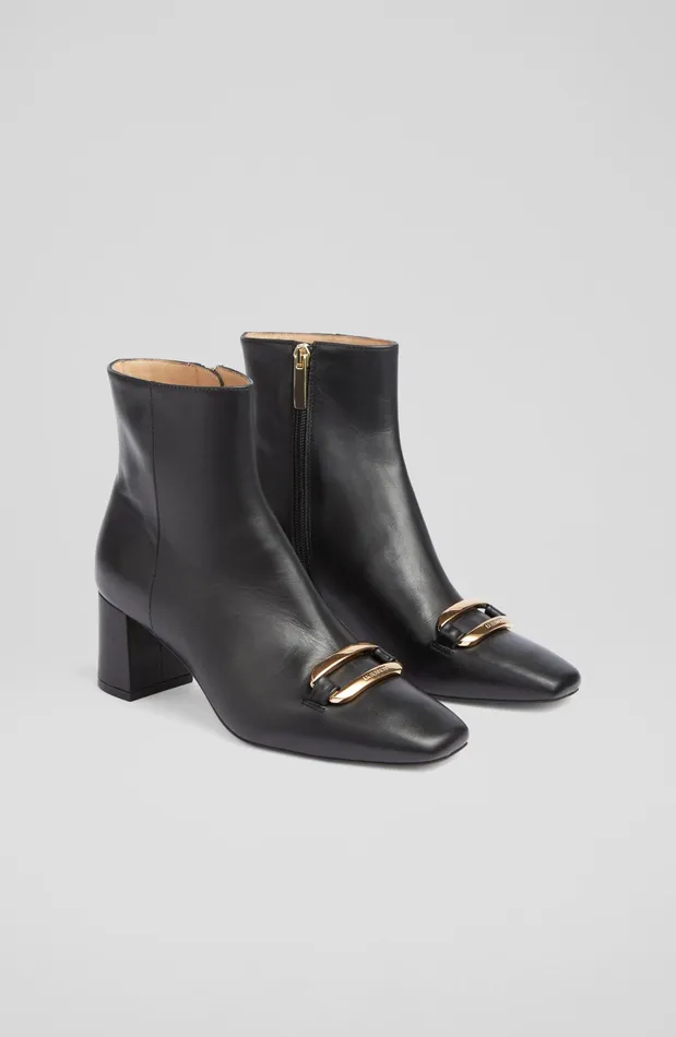 LK Bennett Novella Tan Leather Gold Bar Ankle Boots Women Boots