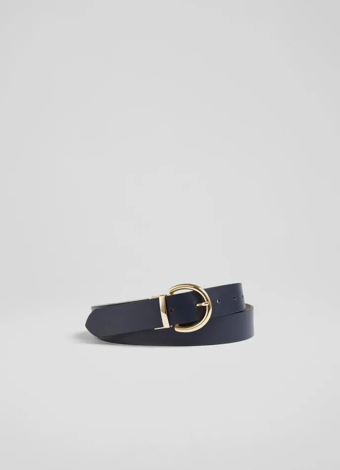 LK Bennett Odette Navy And Cream Leather Reversible Belt Women Belts
