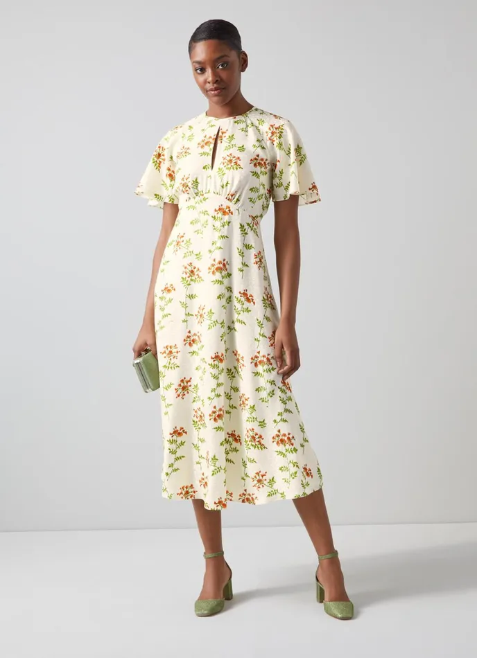 LK Bennett Pascal Cream Valerian Floral Print Silk Dress Women Dresses