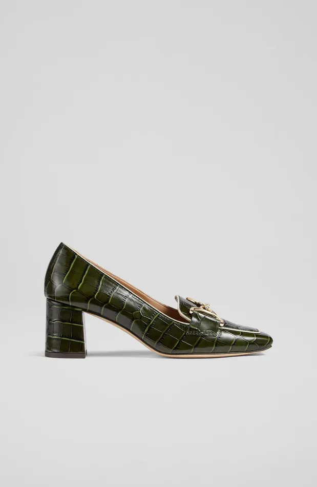 LK Bennett Samantha Green CrocEffect Leather SnaffleDetail Courts Women Court Shoes LK Bennett Samantha Green CrocEffect Leather SnaffleDetail Courts Women Court Shoes