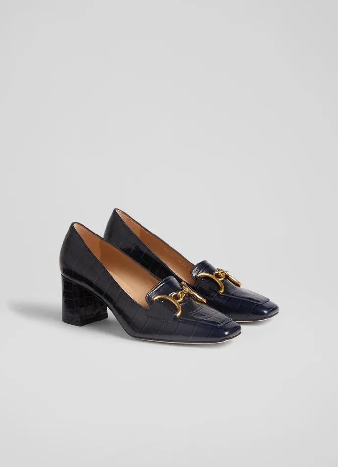 LK Bennett Samantha Green CrocEffect Leather SnaffleDetail Courts Women Court Shoes