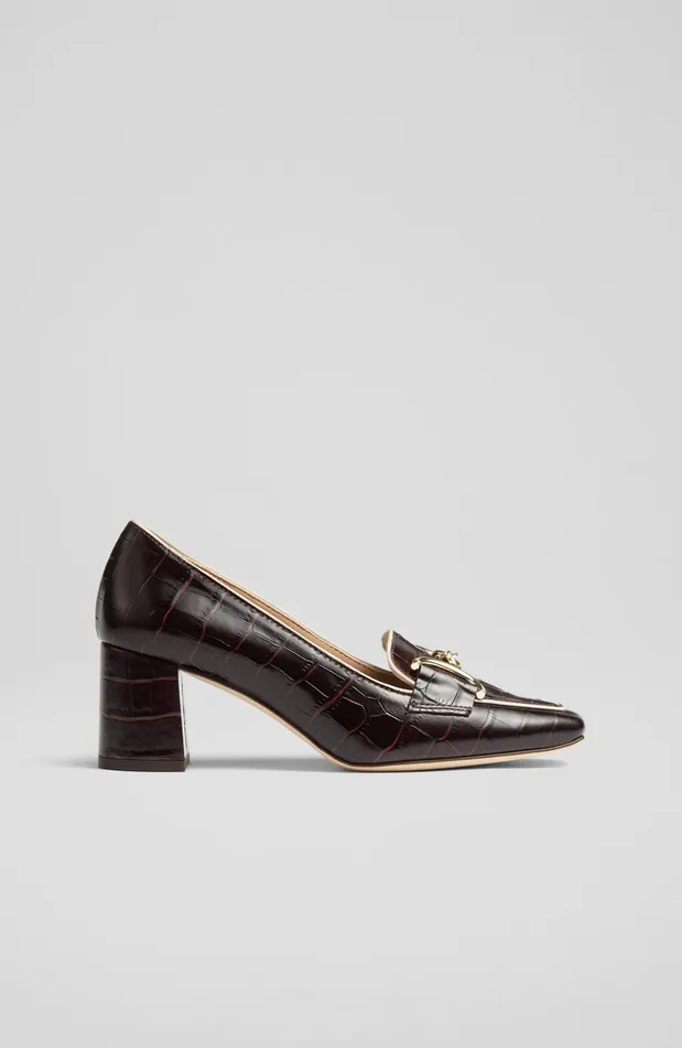 LK Bennett Samantha Green CrocEffect Leather SnaffleDetail Courts Women Court Shoes