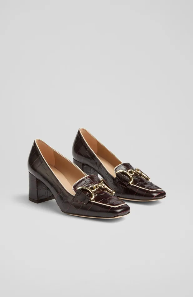 LK Bennett Samantha Green CrocEffect Leather SnaffleDetail Courts Women Court Shoes
