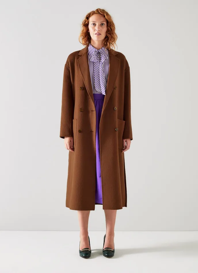 LK Bennett Tilda Brown Double Faced Wool Coat Women Coats and Jackets