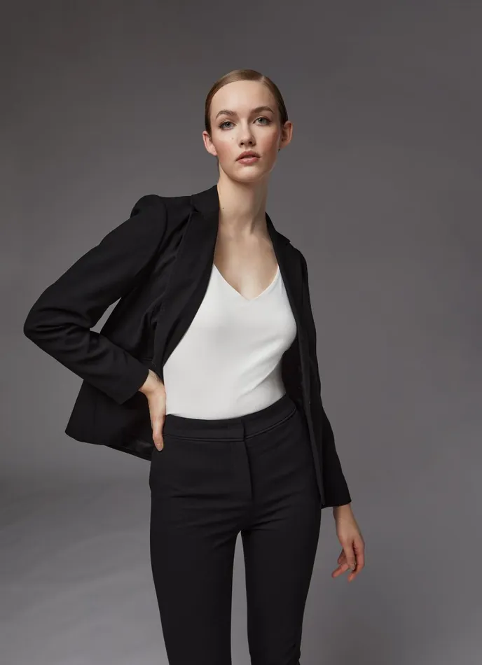 LK Bennett Wiley Navy Recycled Crepe SlimCut Trousers Women Trousers