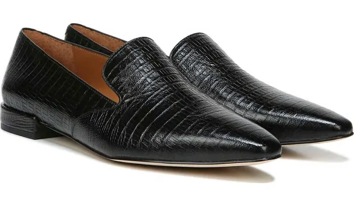 Loafers Women Franco Sarto Sarto Parma 2 Flat Black Snake Print Leather