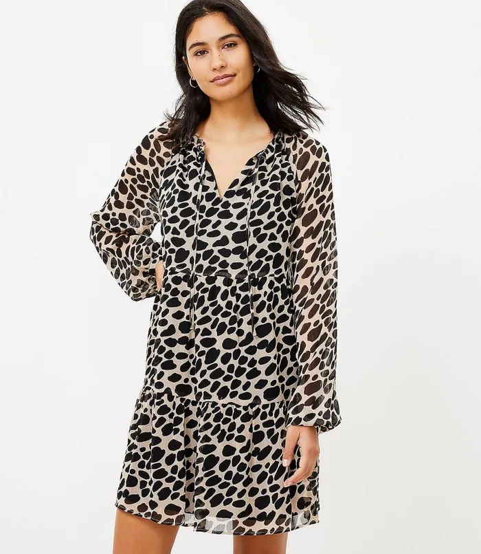 LOFT Cheetah Print Tiered Swing Dress Black Women Swing Dresses