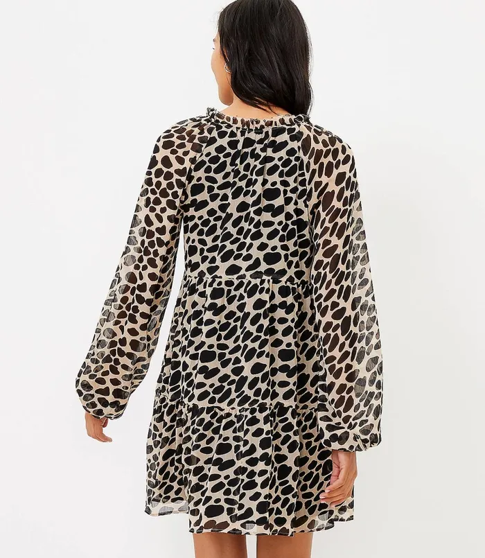LOFT Cheetah Print Tiered Swing Dress Black Women Swing Dresses