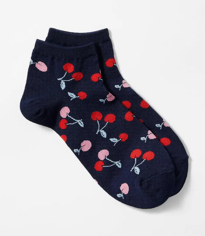 LOFT Cherry Ankle Socks Nautical Navy Women Socks
