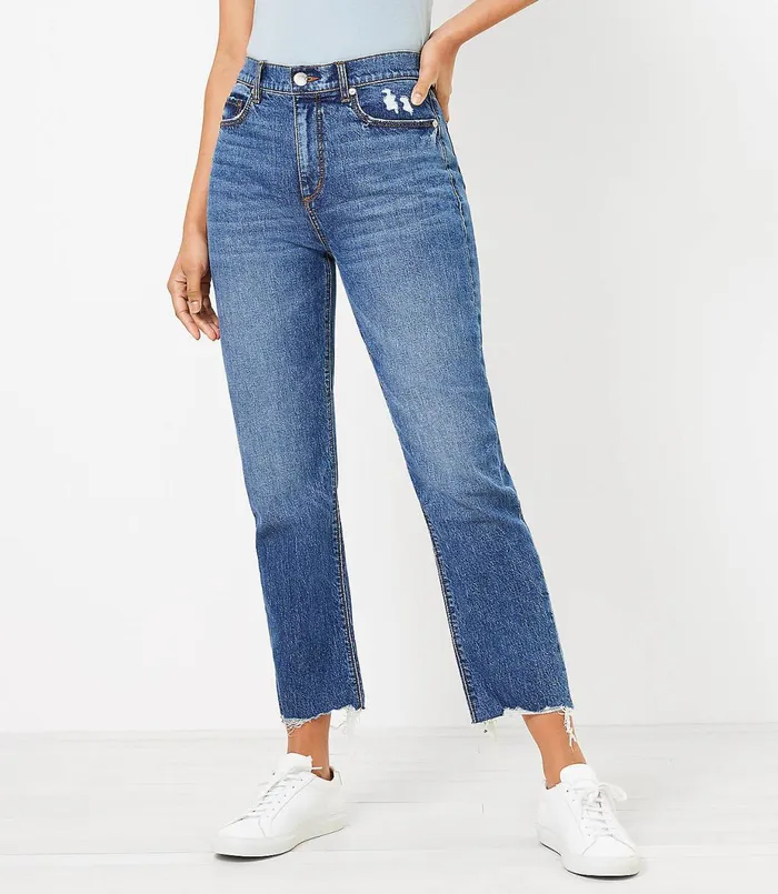 LOFT Distressed Hem High Rise Straight Crop Jeans In Authentic Dark Indigo Wash Authentic Dark Indigo Wash Women Jeans LOFT Distressed Hem High Rise Straight Crop Jeans In Authentic Dark Indigo Wash Authentic Dark Indigo Wash Women Jeans