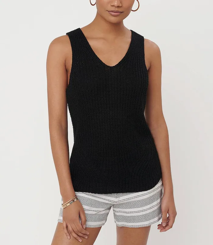 LOFT Double V Sweater Tank Black Women Sweaters