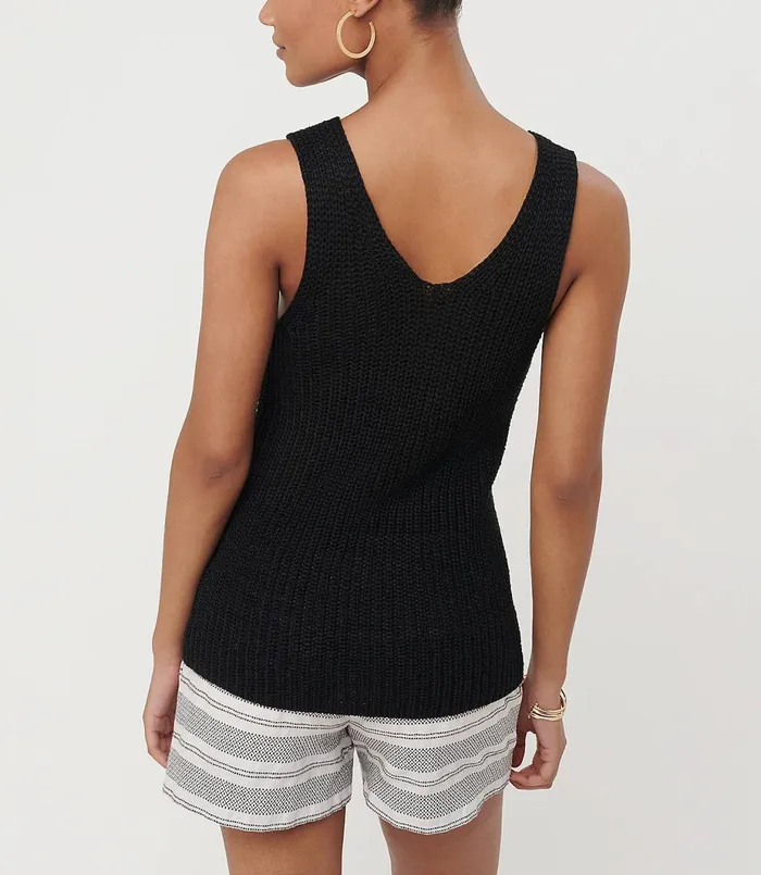 LOFT Double V Sweater Tank Black Women Sweaters