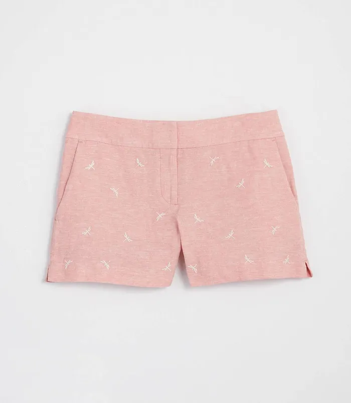 LOFT Embroidered Dragonfly Riviera Shorts Pink Melange Women Shorts