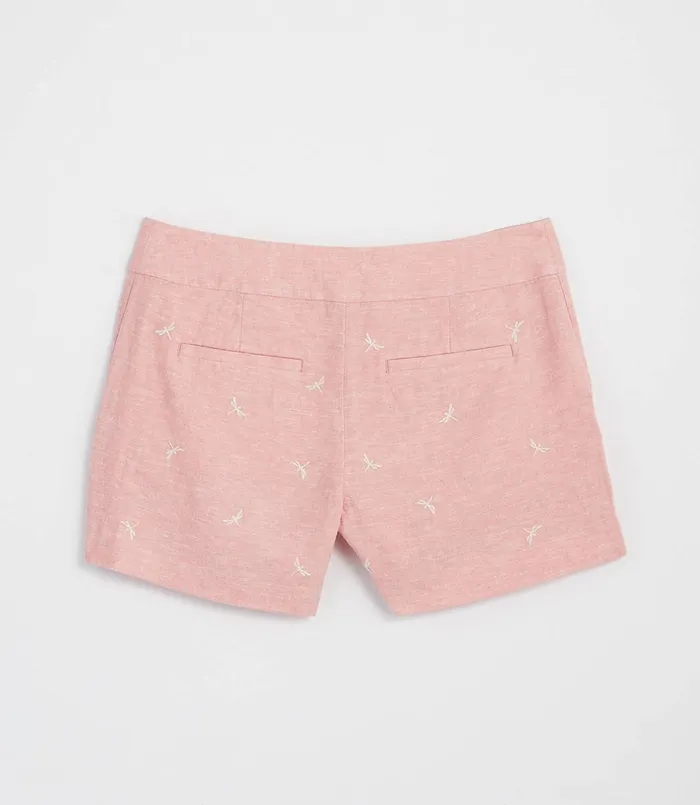 LOFT Embroidered Dragonfly Riviera Shorts Pink Melange Women Shorts
