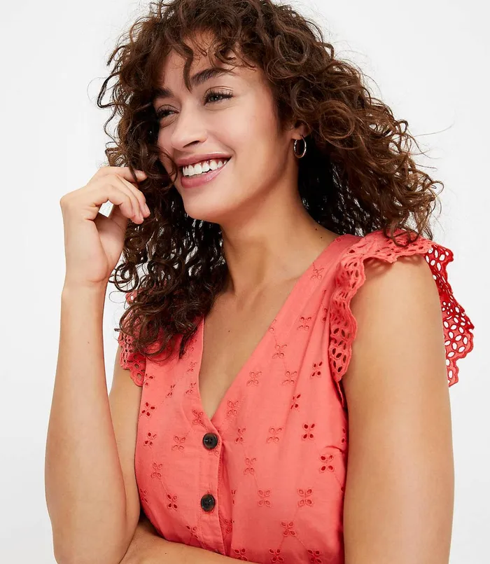 LOFT Eyelet Tiered Swing Dress Candied Orange Women Swing Dresses