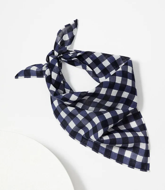 LOFT Gingham Triangle Bandana Nautical Navy Women Wraps and Scarves
