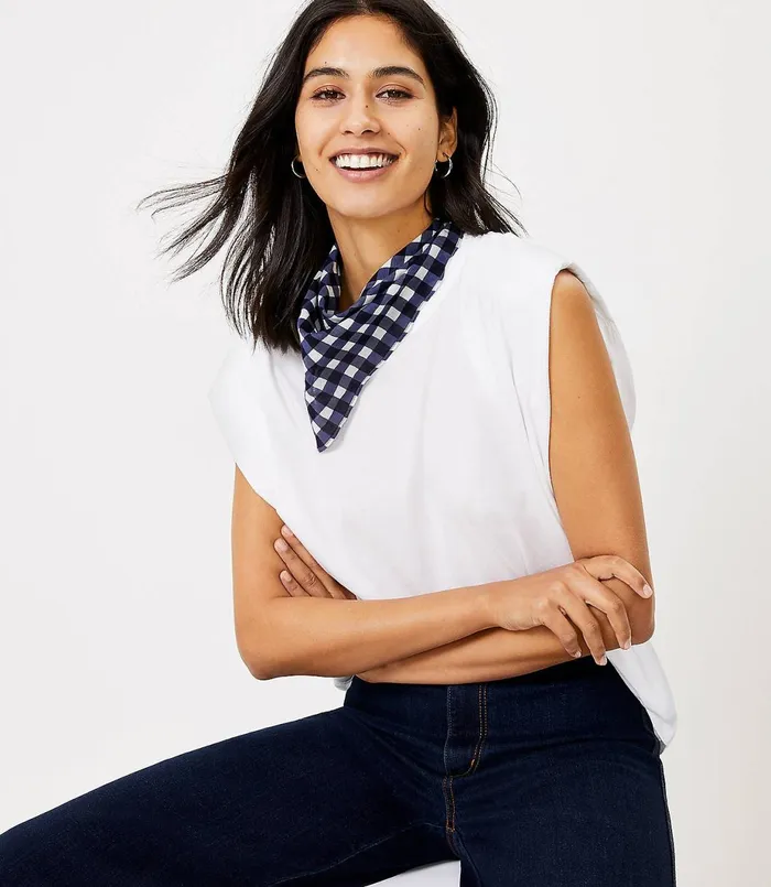 LOFT Gingham Triangle Bandana Nautical Navy Women Wraps and Scarves