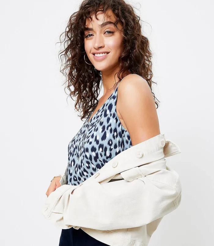 LOFT Leopard Print VNeck Shell Blue Seaglass Women Tops