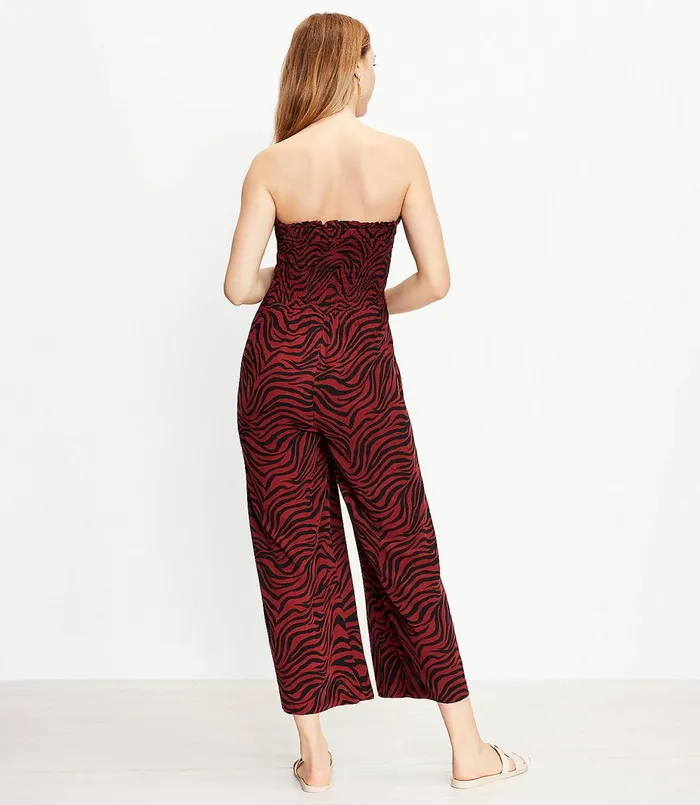 LOFT LOFT Beach Animal Print Smocked Strapless Jumpsuit Henna Red Women Jumpsuits and Rompers