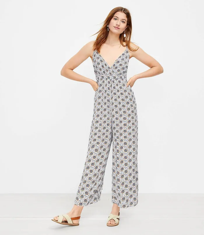 LOFT LOFT Beach Floral Strappy VNeck Jumpsuit Whisper White Women Jumpsuits and Rompers LOFT LOFT Beach Floral Strappy VNeck Jumpsuit Whisper White Women Jumpsuits and Rompers