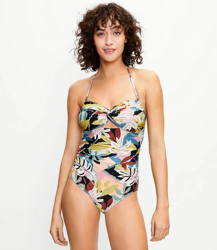 LOFT LOFT Beach Floral Twist Plunge One Piece Swimsuit Pink Multi Women Swim and Beach LOFT LOFT Beach Floral Twist Plunge One Piece Swimsuit Pink Multi Women Swim and Beach