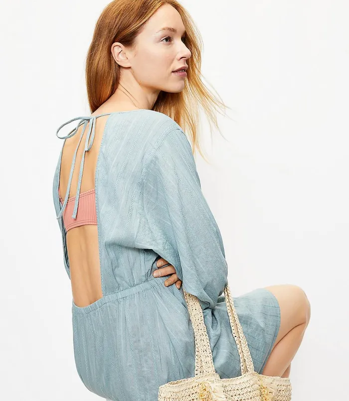 LOFT LOFT Beach Striped Tie Back Dress Wild Agave Women Swim and Beach