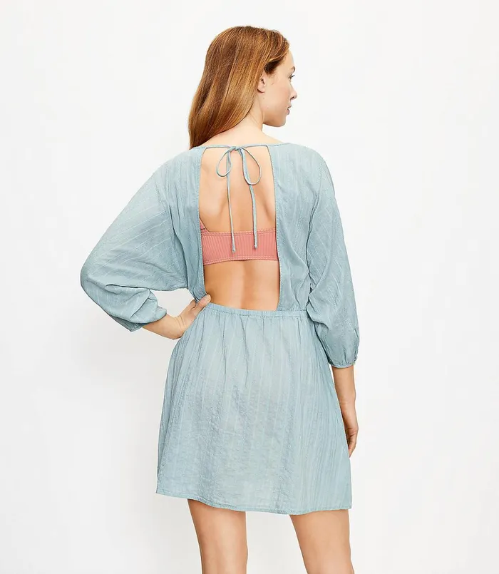 LOFT LOFT Beach Striped Tie Back Dress Wild Agave Women Swim and Beach