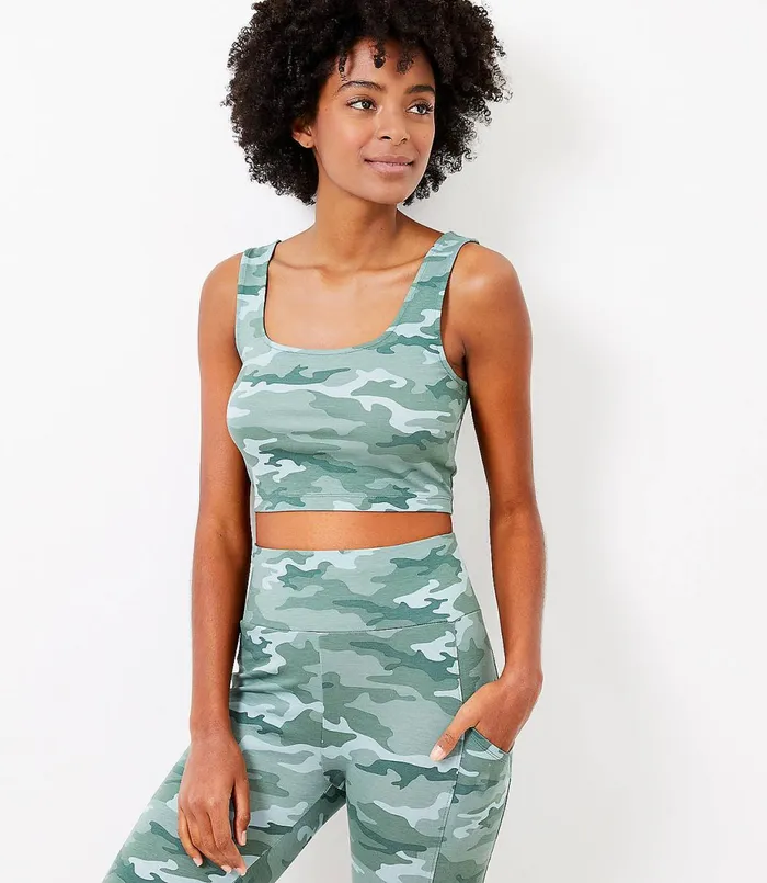 LOFT Lou and Grey Camo Ponte Square Neck Bralette Blush Tan Women Loungewear