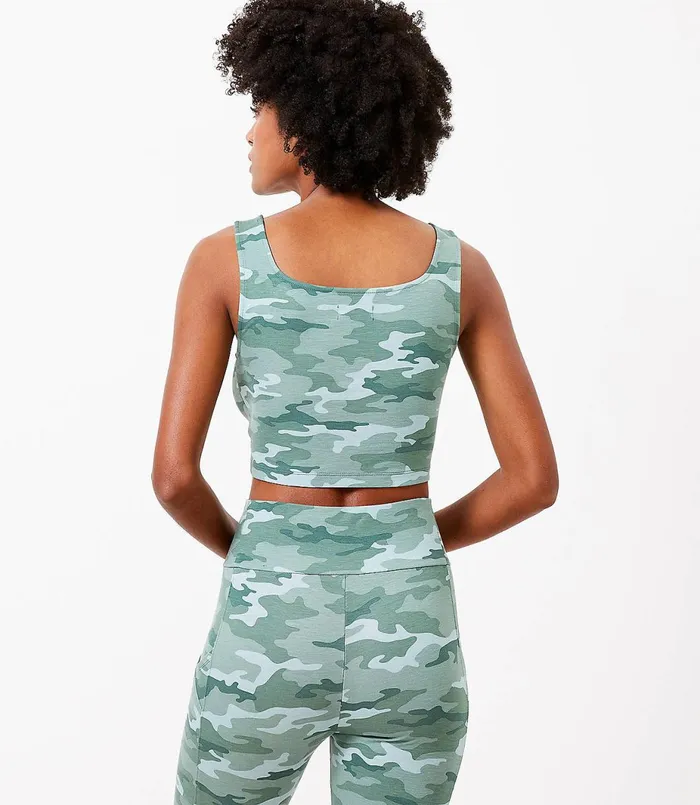 LOFT Lou and Grey Camo Ponte Square Neck Bralette Blush Tan Women Loungewear