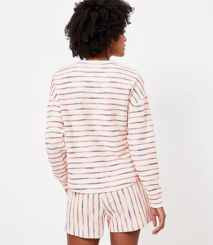 LOFT Lou and Grey Neon Striped Terry Pocket Top Shocking Coral Women Tops
