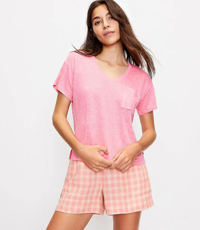 LOFT Lou and Grey Softserve Linen Pocket Tee Forever Navy Women Loungewear