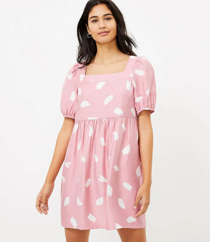 LOFT Petite Brushstroke Square Neck Swing Dress Luminous Blush Women Petite Dresses LOFT Petite Brushstroke Square Neck Swing Dress Luminous Blush Women Petite Dresses