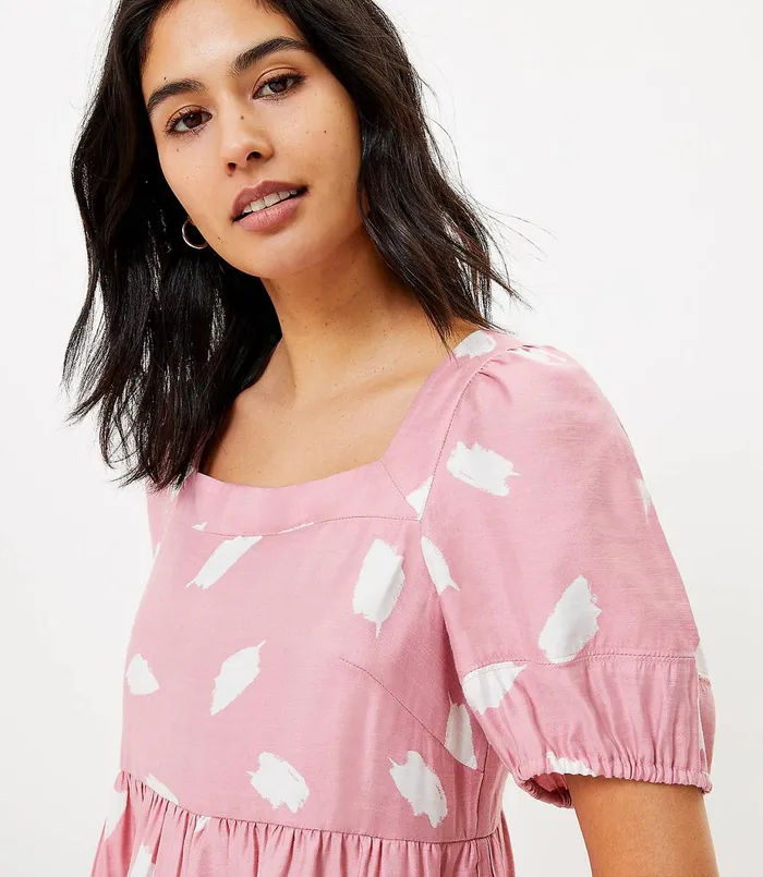 LOFT Petite Brushstroke Square Neck Swing Dress Luminous Blush Women Petite Dresses