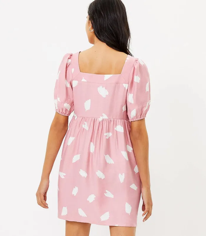 LOFT Petite Brushstroke Square Neck Swing Dress Luminous Blush Women Petite Dresses
