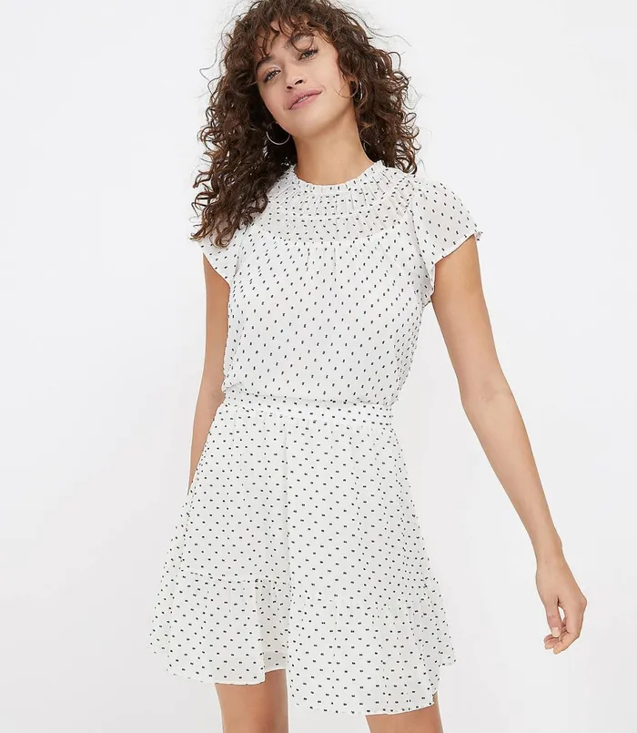 LOFT Petite Clip Dot Flippy Skirt Whisper White Women Petite Skirts