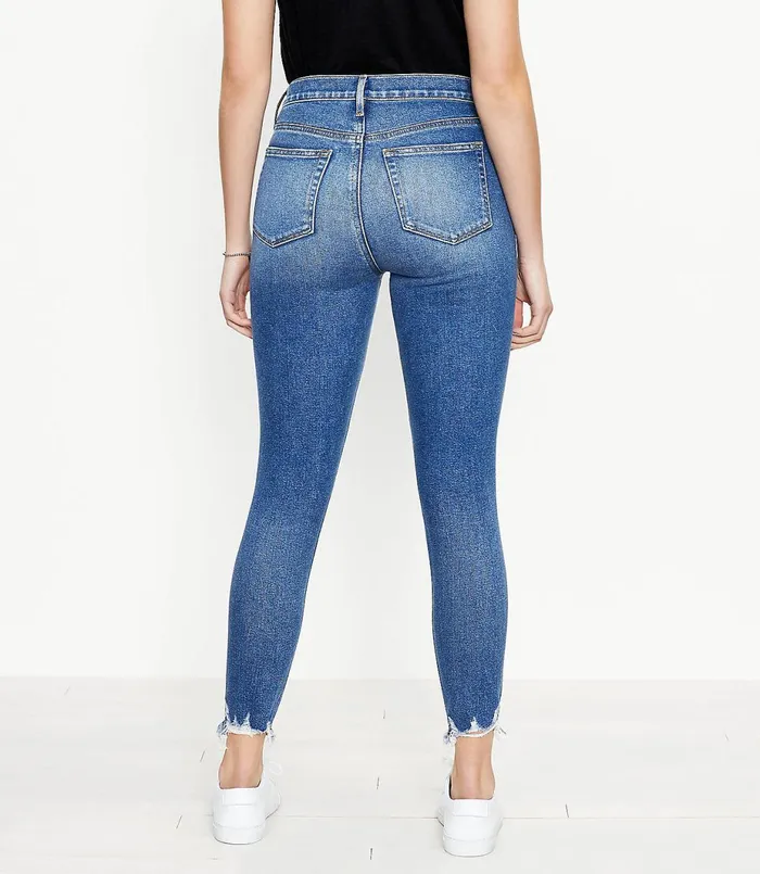 LOFT Petite Curvy Chewed Hem High Rise Skinny Ankle Jeans In Vivid Dark Indigo Wash Vivid Dark Indigo Wash Women Petite Jeans