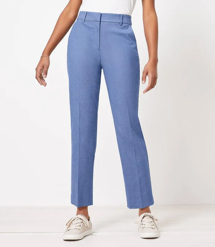 LOFT Petite Curvy Perfect Straight Pants In Stretch Double Weave Blue Multi Women Petite Pants LOFT Petite Curvy Perfect Straight Pants In Stretch Double Weave Blue Multi Women Petite Pants