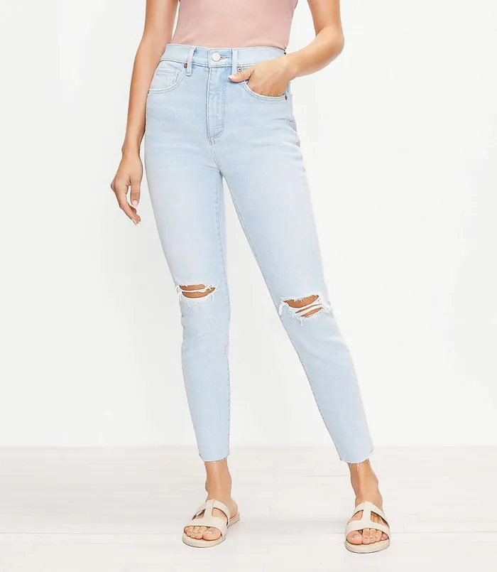 LOFT Petite Destructed High Rise Skinny Ankle Jeans In Bleach Out Wash Bleach Out Wash Women Petite Jeans LOFT Petite Destructed High Rise Skinny Ankle Jeans In Bleach Out Wash Bleach Out Wash Women Petite Jeans