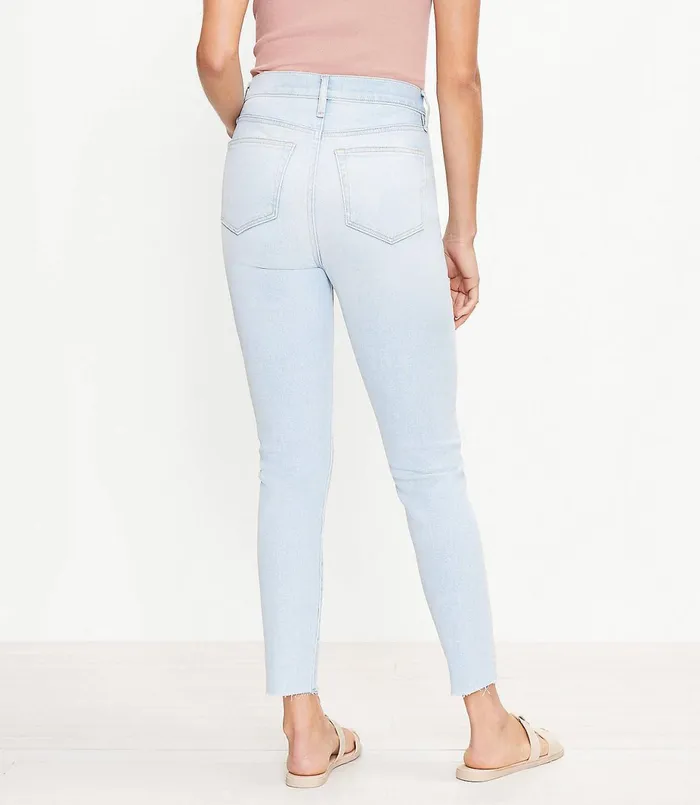 LOFT Petite Destructed High Rise Skinny Ankle Jeans In Bleach Out Wash Bleach Out Wash Women Petite Jeans