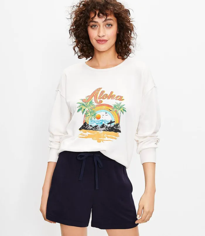 LOFT Petite Lou and Grey Aloha Cozy Cotton Terry Sweatshirt Whisper White Women Petite Tops LOFT Petite Lou and Grey Aloha Cozy Cotton Terry Sweatshirt Whisper White Women Petite Tops