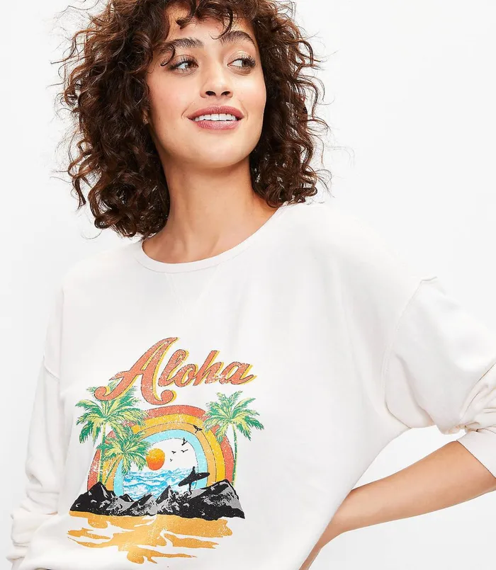 LOFT Petite Lou and Grey Aloha Cozy Cotton Terry Sweatshirt Whisper White Women Petite Tops