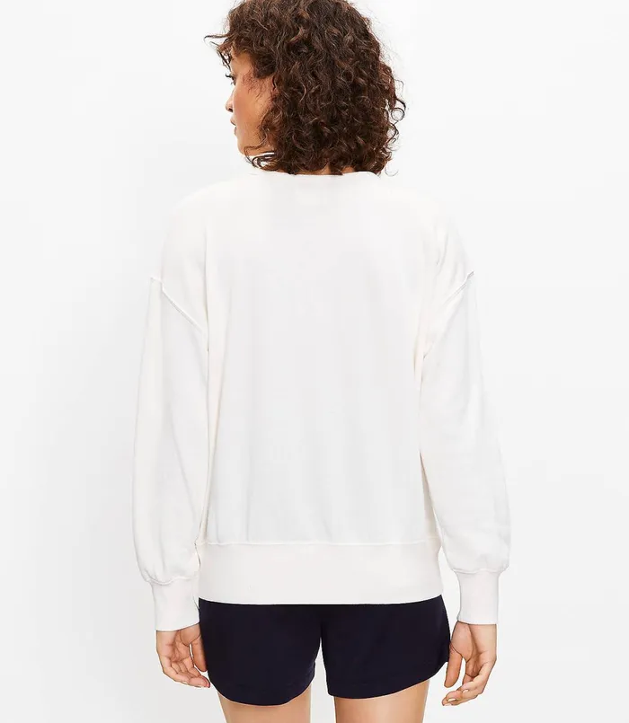 LOFT Petite Lou and Grey Aloha Cozy Cotton Terry Sweatshirt Whisper White Women Petite Tops