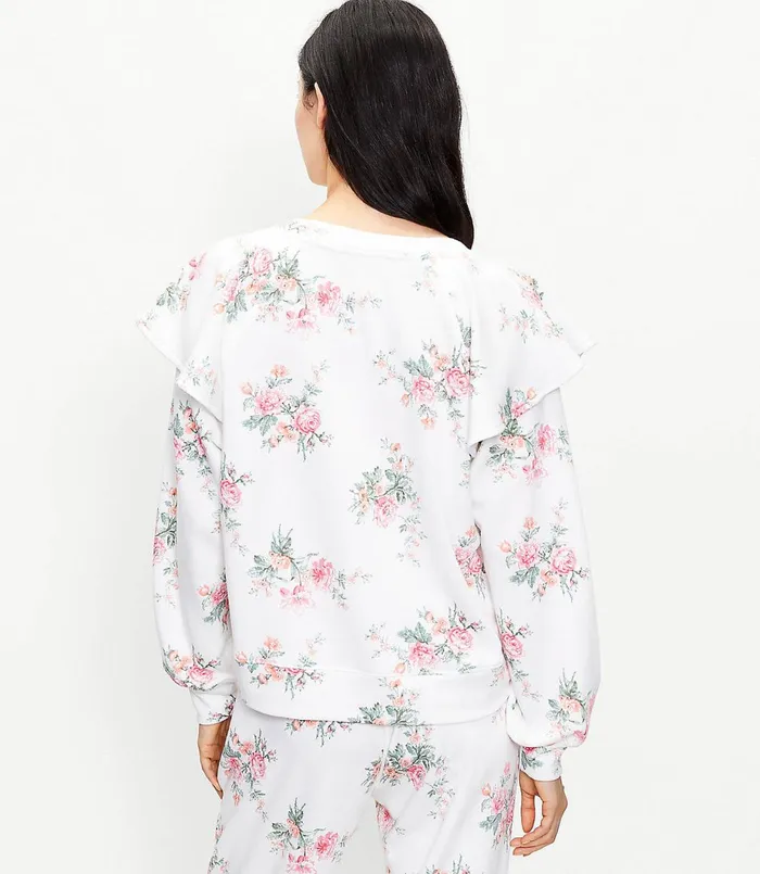 LOFT Petite Lou and Grey Bouquet Ruffle Terry Sweatshirt Whisper White Women Petite Tops