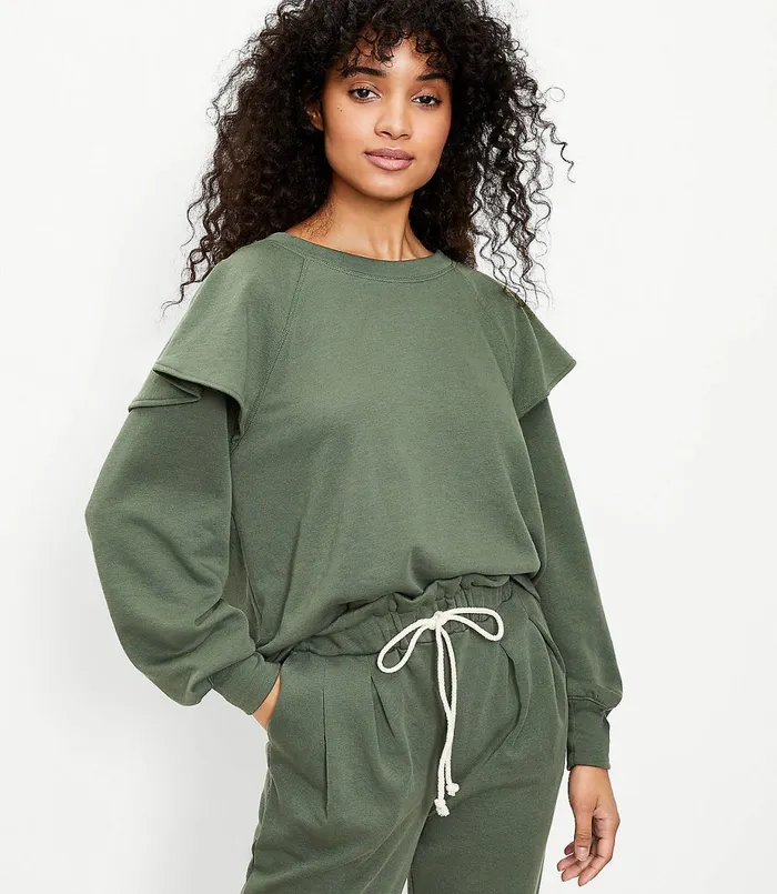 LOFT Petite Lou and Grey Ruffle Terry Sweatshirt Fresh Thyme Women Petite Tops LOFT Petite Lou and Grey Ruffle Terry Sweatshirt Fresh Thyme Women Petite Tops