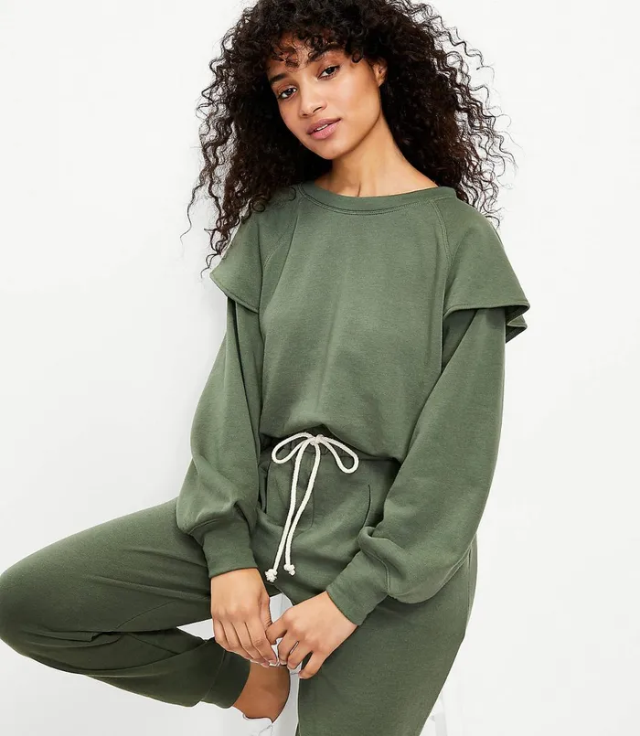 LOFT Petite Lou and Grey Ruffle Terry Sweatshirt Fresh Thyme Women Petite Tops