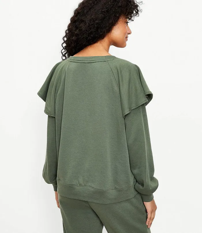 LOFT Petite Lou and Grey Ruffle Terry Sweatshirt Fresh Thyme Women Petite Tops