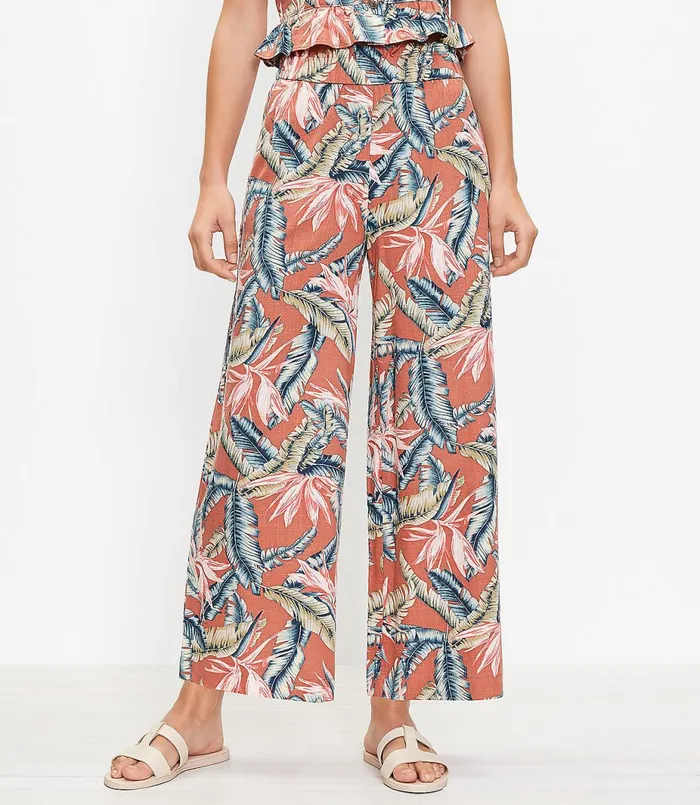 LOFT Petite Pull On Wide Leg Pants In Birds Of Paradise Linen Blend Rich Chestnut Women Petite Pants LOFT Petite Pull On Wide Leg Pants In Birds Of Paradise Linen Blend Rich Chestnut Women Petite Pants
